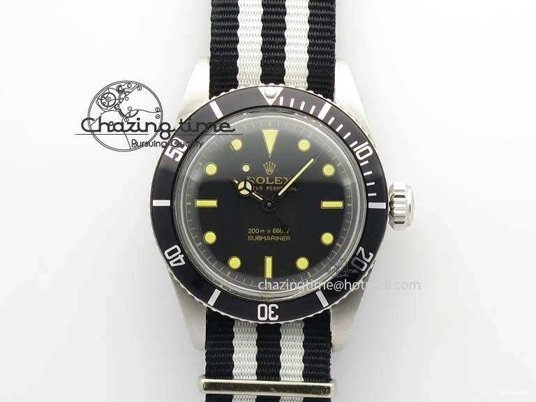 200m 660ft A2836 Nylon On Black Submariner Dial Vintage SS Strap Date No 0123
